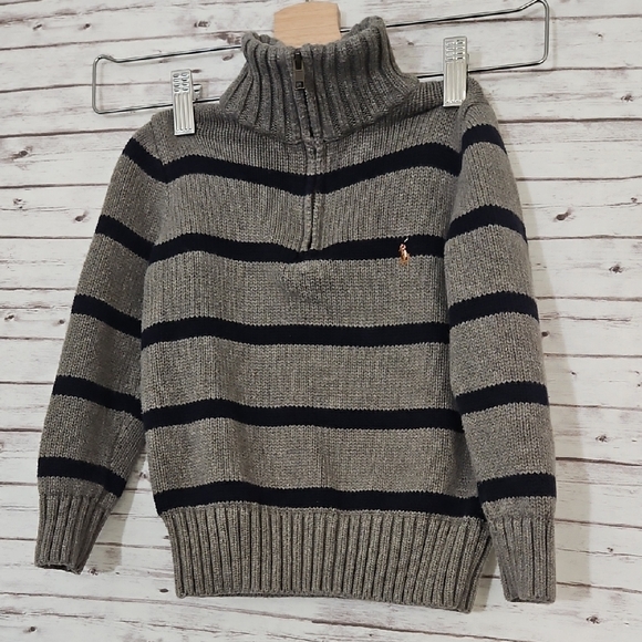 Polo by Ralph Lauren Boys Navy Blue and Gray Zip-Up Sweater - Picture 4 of 5